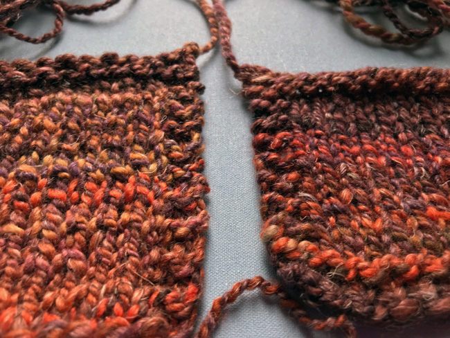 Hipstrings worsted left, woolen right