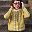 Hakobe cardigan with colorwork front bands and cuffs=