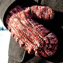 Pomegranate Ripple textured mittens