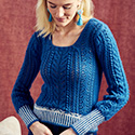 Kingfisher cabled lace long-sleeved pullover with long corrugated ribbed cuffs