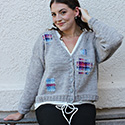 Patch Me Up cardigan with surface-woven decorative patches