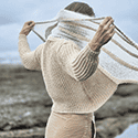 Garter stitch cropped cardigan with attached flowy mohair collar/scarf