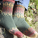 Ruska socks designed to show off a color-changing yarn with colorwork