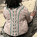 Fitted cardigan with cable detailing which runs up the front, over the shoulders and then intertwines down the back
