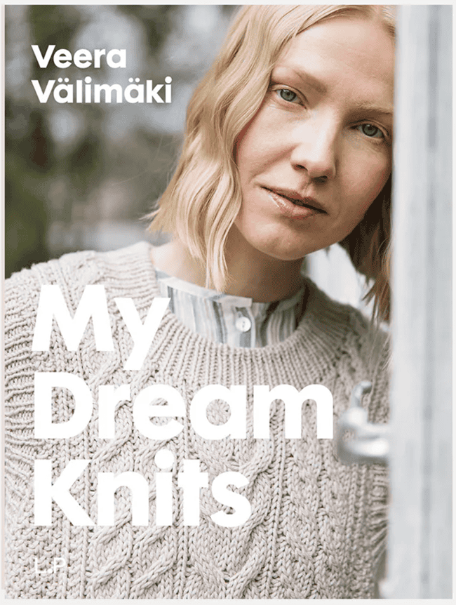 The cover of My Dream Knits featuring a sleeveles cabled vest in soft beige.