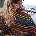 Vaunt handspun striped shawl with simple lace border