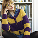 Honeycreeper wide-striped round-neck cardigan in brushed yarn